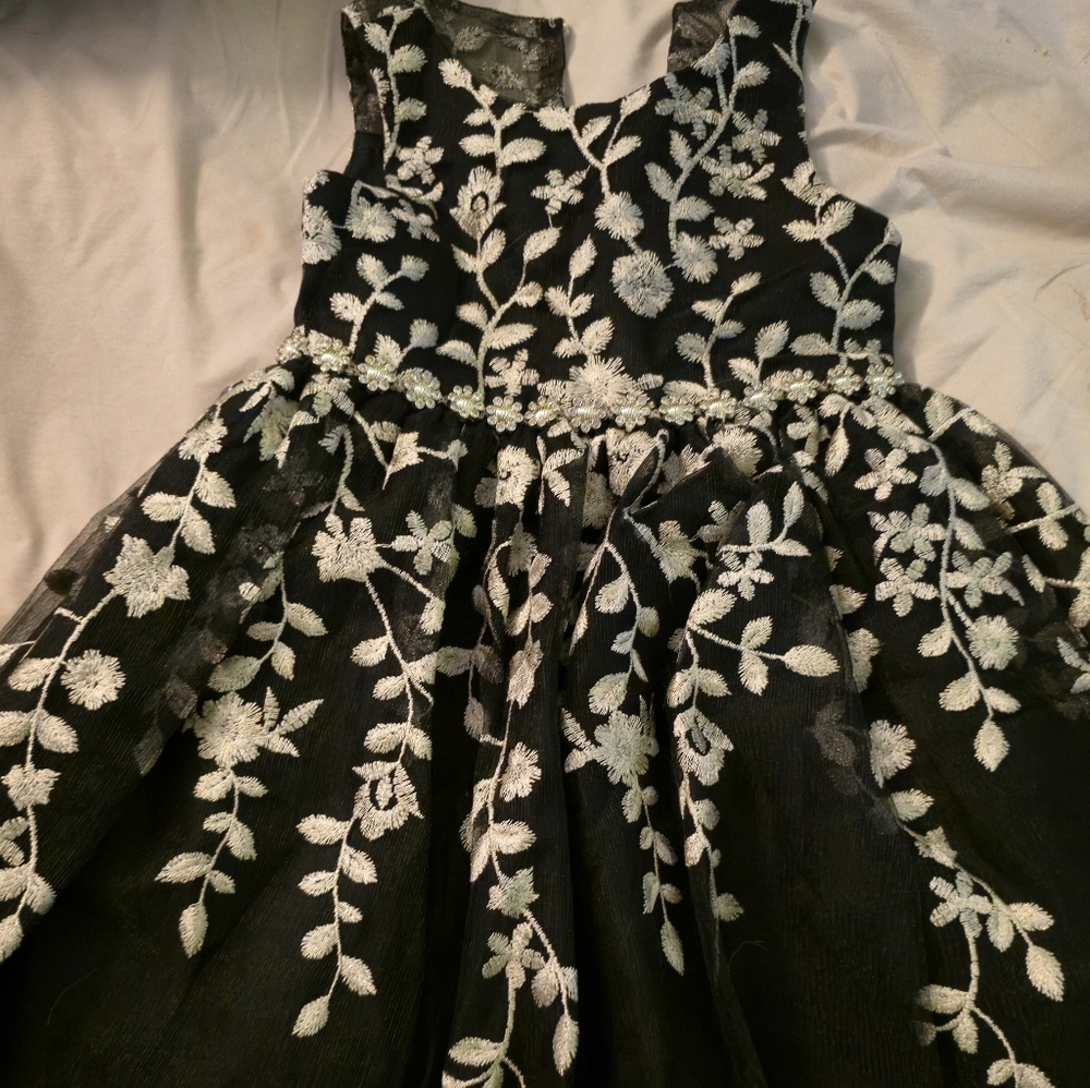 Rare Editions Black and White Floral Kids Dress